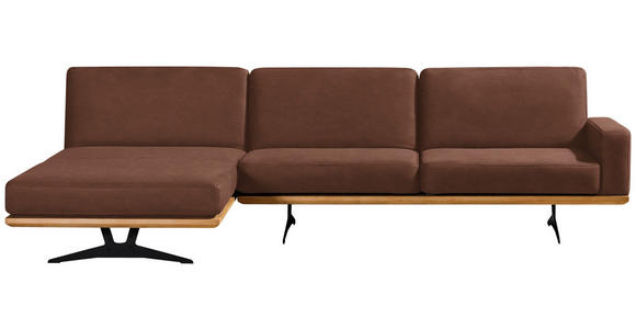 ECKSOFA in Flachgewebe Braun  - Schwarz/Braun, Natur, Holz/Textil (170/326cm) - Valnatura