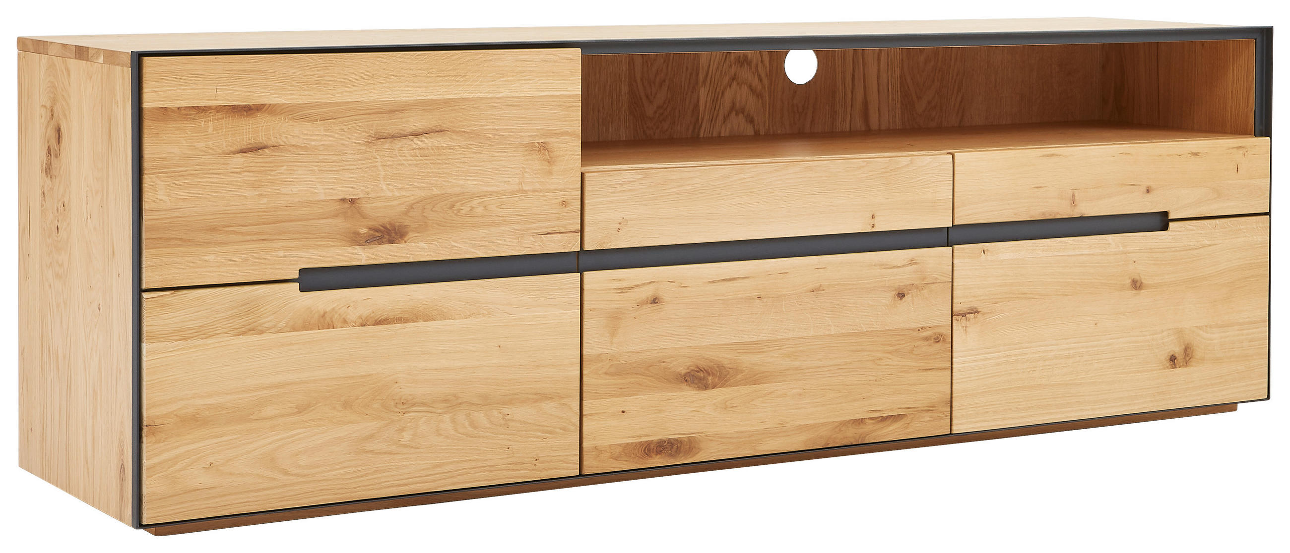 LOWBOARD Wildeiche teilmassiv Anthrazit, Eichefarben - Eichefarben/Anthrazit, KONVENTIONELL, Holz/Holzwerkstoff (181/60/46,5cm) - Linea Natura