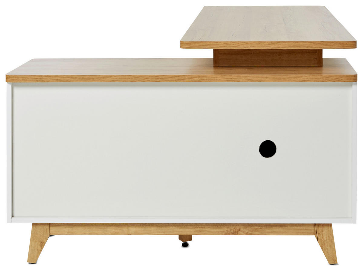 ECKSCHREIBTISCH 140/118/76 cm  in Weiß, Eichefarben  - Eichefarben/Alufarben, KONVENTIONELL, Holzwerkstoff/Metall (140/118/76cm) - Livetastic