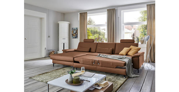 ECKSOFA in Echtleder Braun 176/334 cm - Schwarz/Braun, Design, Leder/Metall (176/334cm) - Dieter Knoll