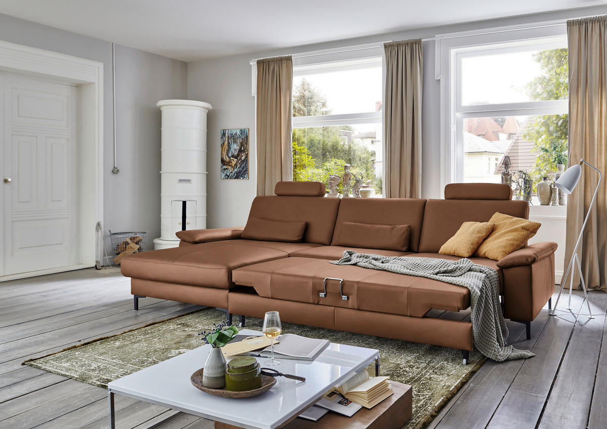 ECKSOFA in Echtleder Braun  - Schwarz/Braun, Design, Leder/Metall (176/334cm) - Dieter Knoll
