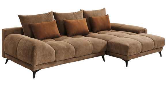 ECKSOFA in Flachgewebe Cognac  - Cognac/Schwarz, KONVENTIONELL, Textil/Metall (291/175cm) - Carryhome