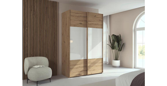 SCHWEBETÜRENSCHRANK 137/223/68 cm 2-türig Weiß, Eiche Artisan  - Eichefarben/Weiß, Design, Glas/Holzwerkstoff (137/223/68cm) - Xora