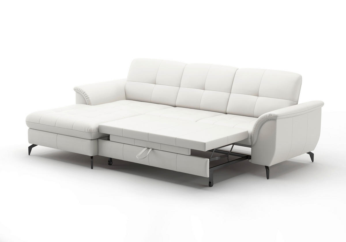 ECKSOFA in Echtleder Weiß  164/262 cm  - Schwarz/Weiß, MODERN, Leder/Metall (164/262cm) - Sit & More
