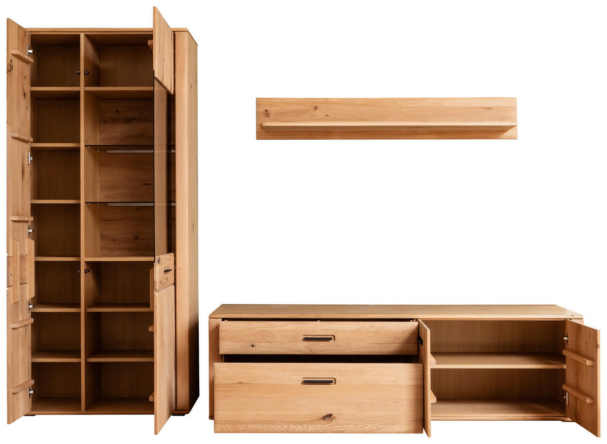 WOHNWAND  in Eichefarben 302/208/50 cm  - Eichefarben/Anthrazit, Konventionell, Glas/Holz (302/208/50cm) - Cantus