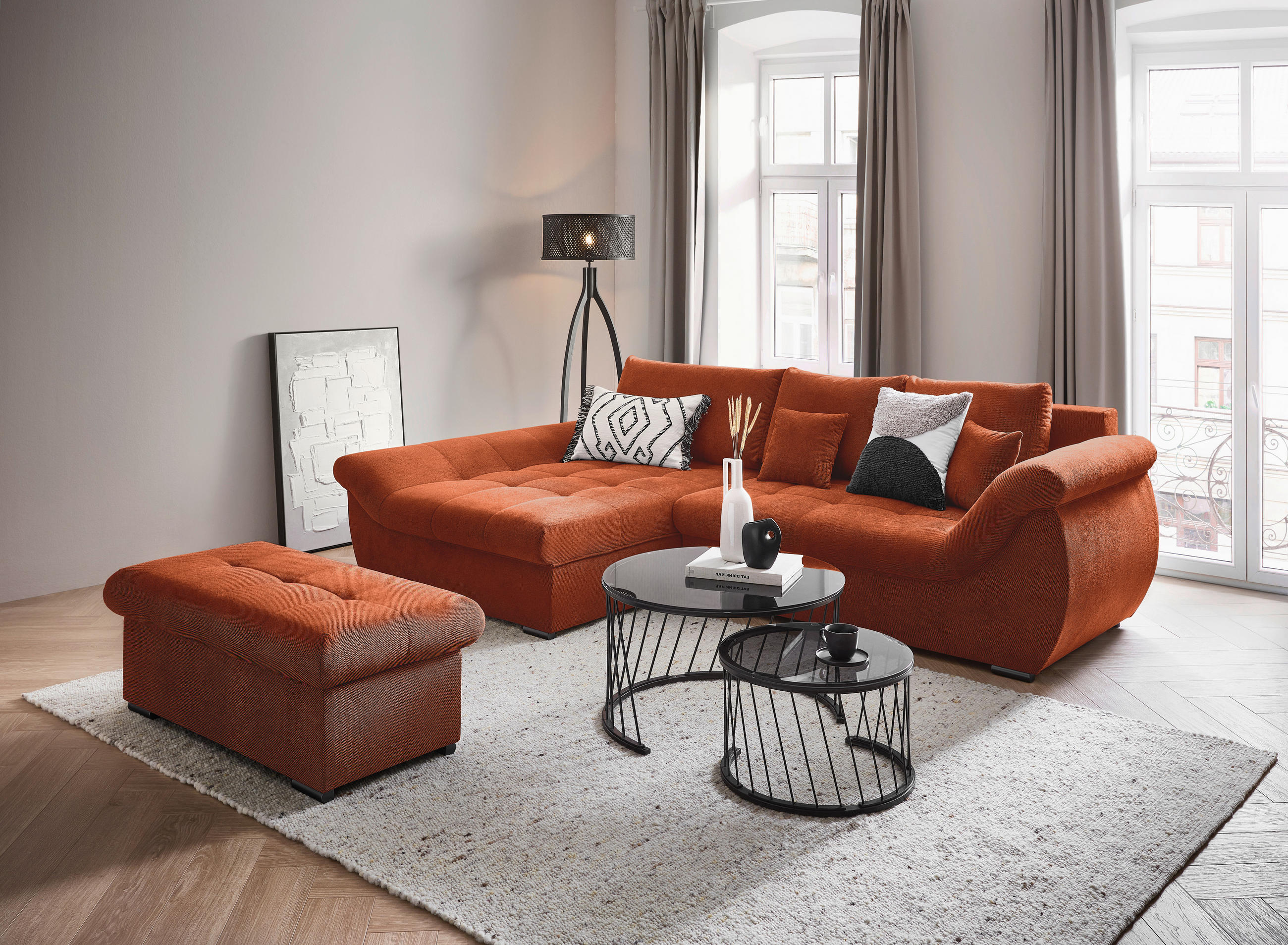 ECKSOFA Rostfarben Flachgewebe  - Rostfarben/Schwarz, Design, Kunststoff/Textil (175/278cm) - Xora