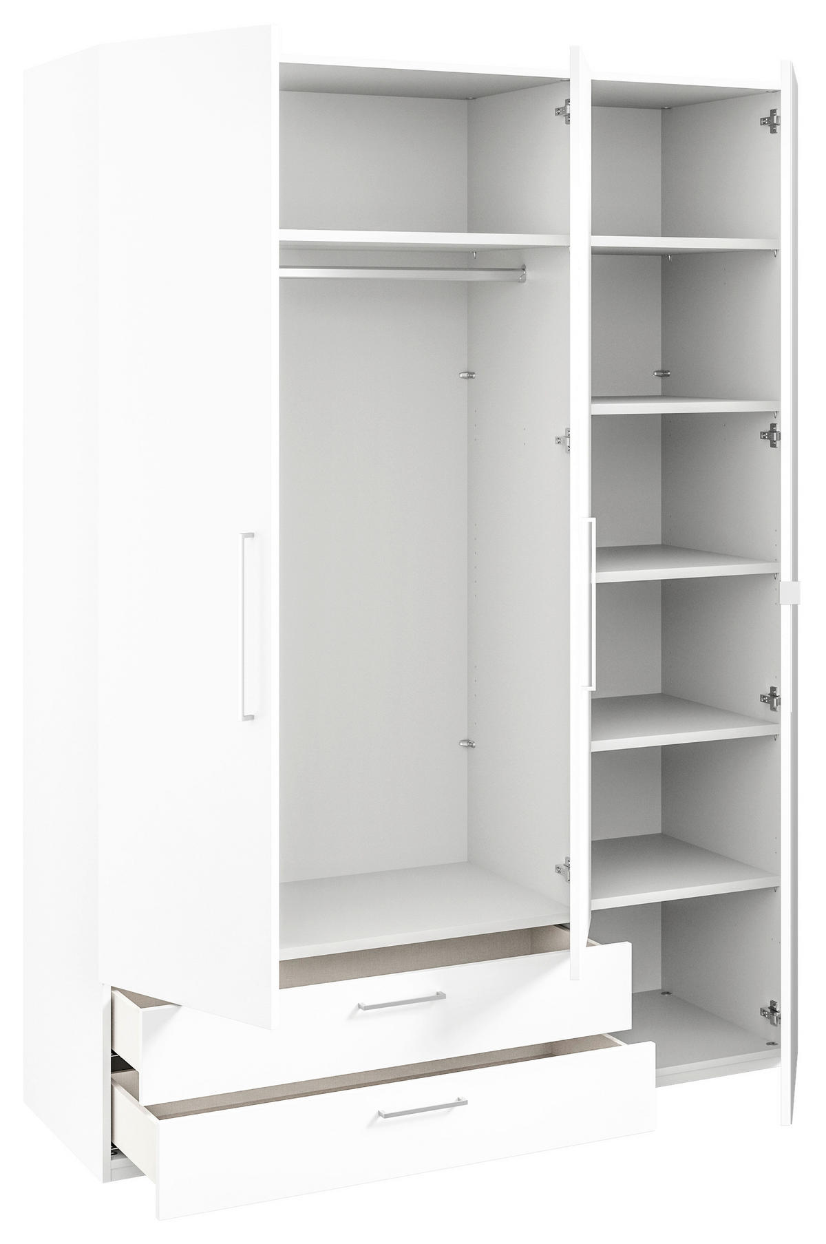 KLEIDERSCHRANK 3-türig Weiß  - Edelstahlfarben/Weiß, Design, Glas/Holzwerkstoff (151,3/213,6/59,3cm) - Cantus