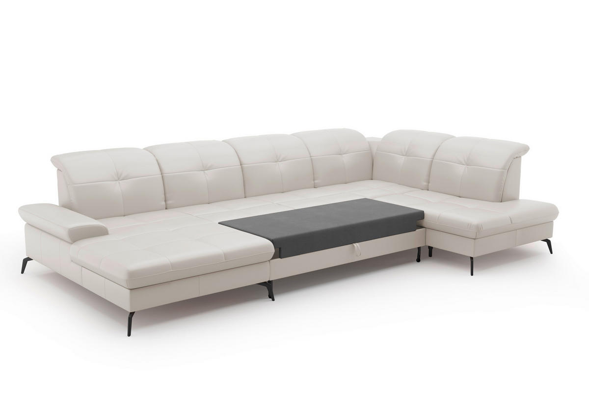 WOHNLANDSCHAFT in Vliesstoff Kombination Echtleder/Stoff Weiss  - Weiss/Schwarz, Konventionell, Leder/Textil (185/357/231cm) - Sit & More