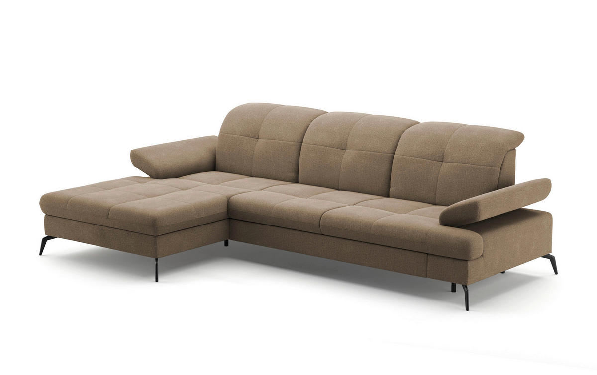 ECKSOFA in Flachgewebe Hellbraun  - Hellbraun/Schwarz, Konventionell, Textil/Metall (185/279cm) - Sit & More