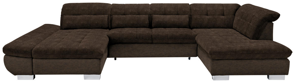 WOHNLANDSCHAFT in Mikrofaser Braun  - Chromfarben/Braun, Design, Kunststoff/Textil (204/350/211cm) - Xora