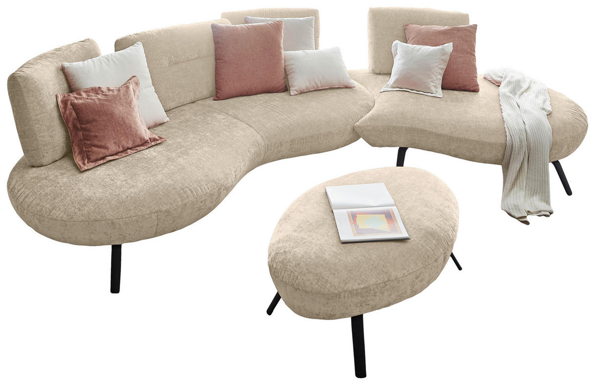 BIGSOFA Flachgewebe Creme  - Creme/Schwarz, Design, Textil/Metall (456/93/138cm) - Moderano