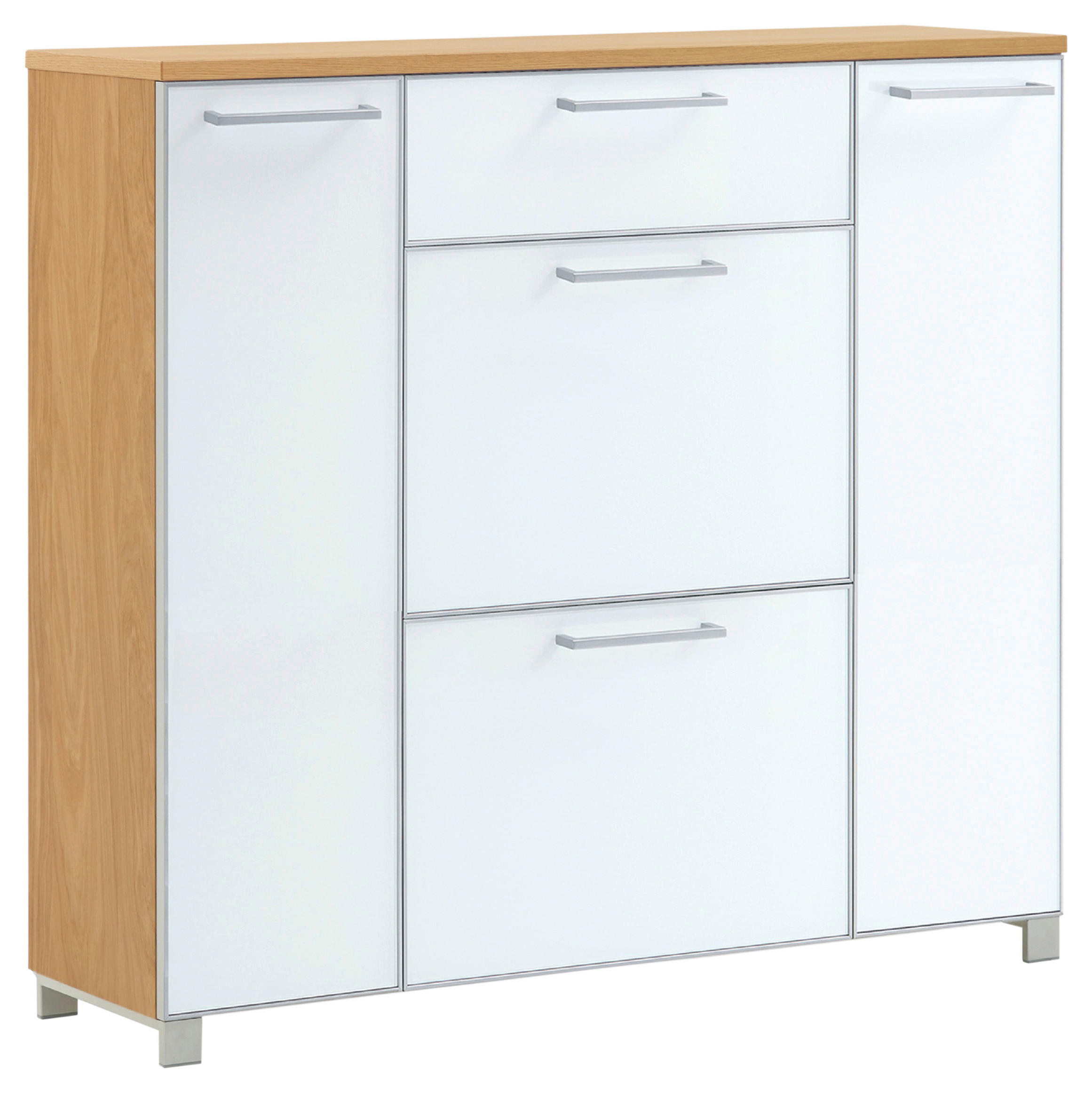 SCHUHSCHRANK Eiche furniert Weiß, Eichefarben  - Chromfarben/Eichefarben, Design, Glas/Holz (121/108/31cm)