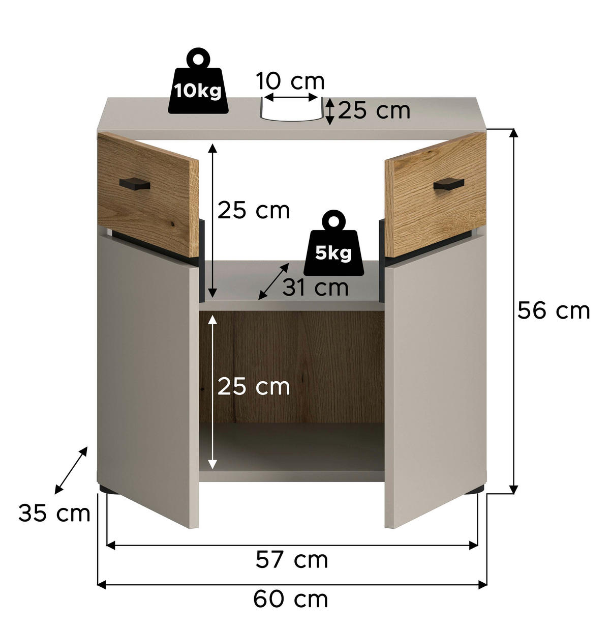 TVÄTTSTÄLLSUNDERSKÅP 60/56/35 cm  - svart/kashmir, Trend, trämaterial/plast (60/56/35cm) - MID.YOU