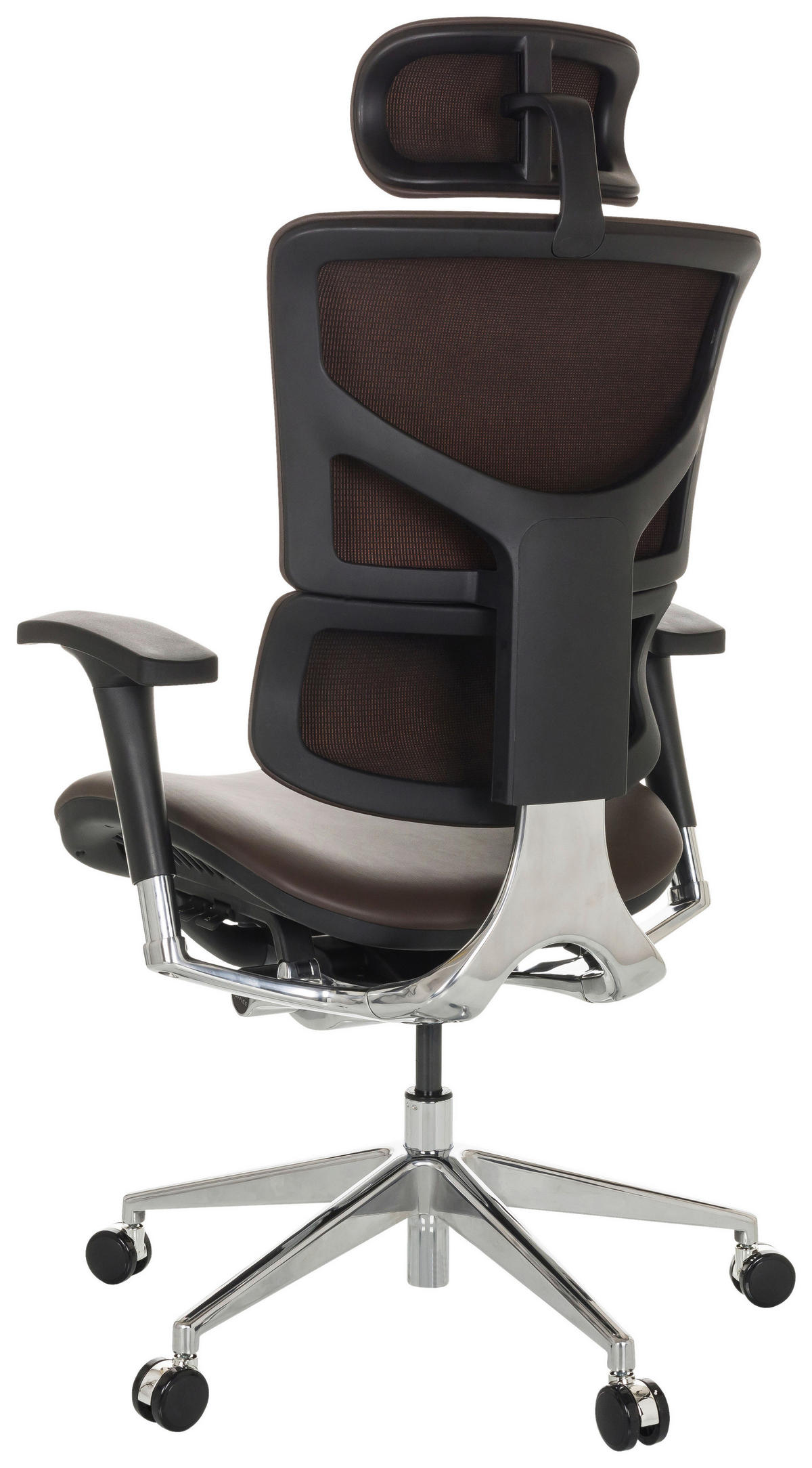 DREHSTUHL Dunkelbraun  - Dunkelbraun/Silberfarben, Basics, Leder/Kunststoff (70/124-146/67cm) - MID.YOU