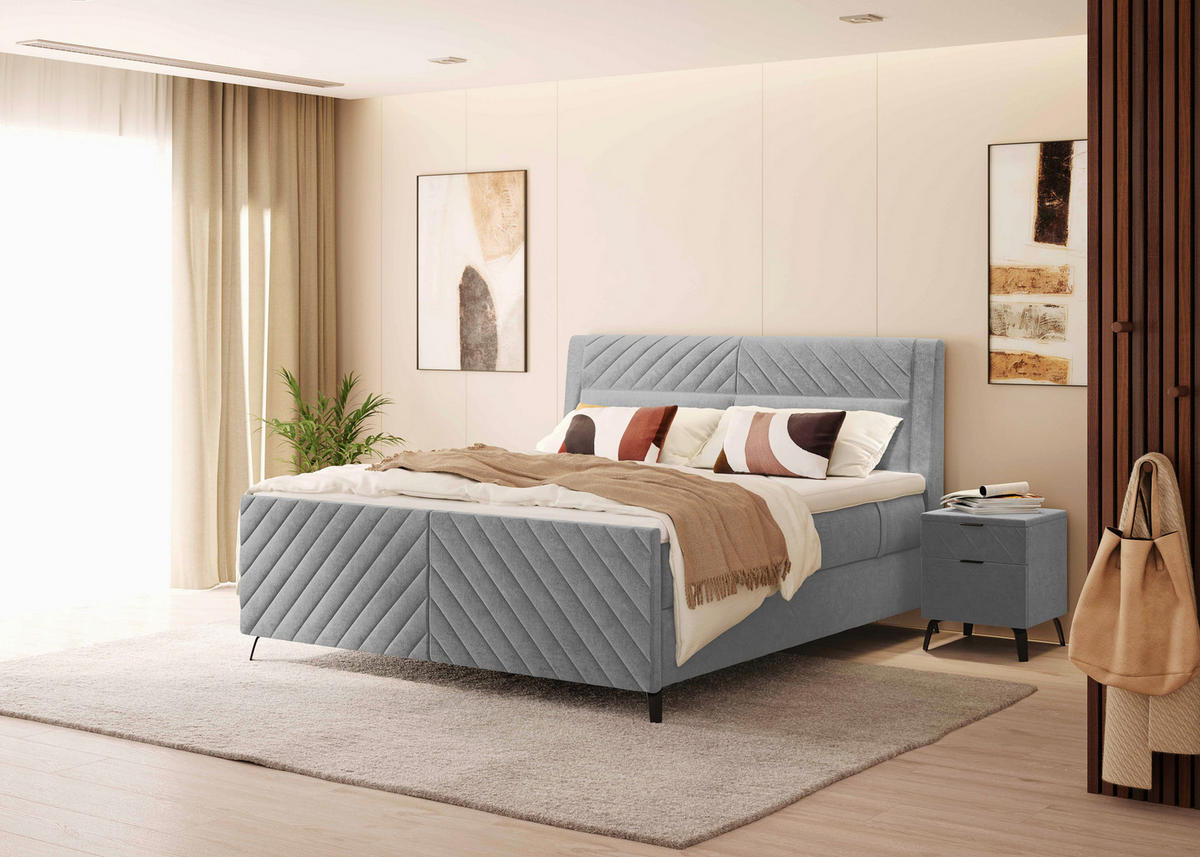 BOXSPRINGBETT 180/200 cm  in Hellgrau  - Hellgrau/Schwarz, Design, Textil/Metall (180/200cm) - Esposa