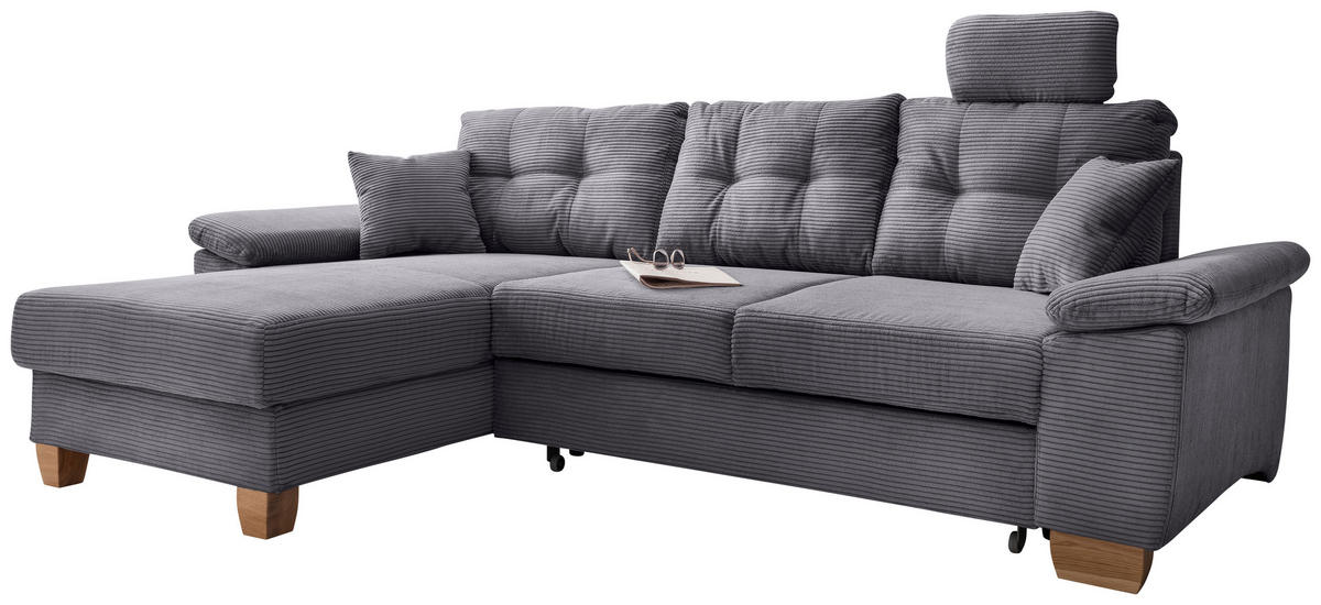 ECKSOFA in Cord Grau  - Naturfarben/Grau, Modern, Holz/Textil (176/270cm) - Livetastic