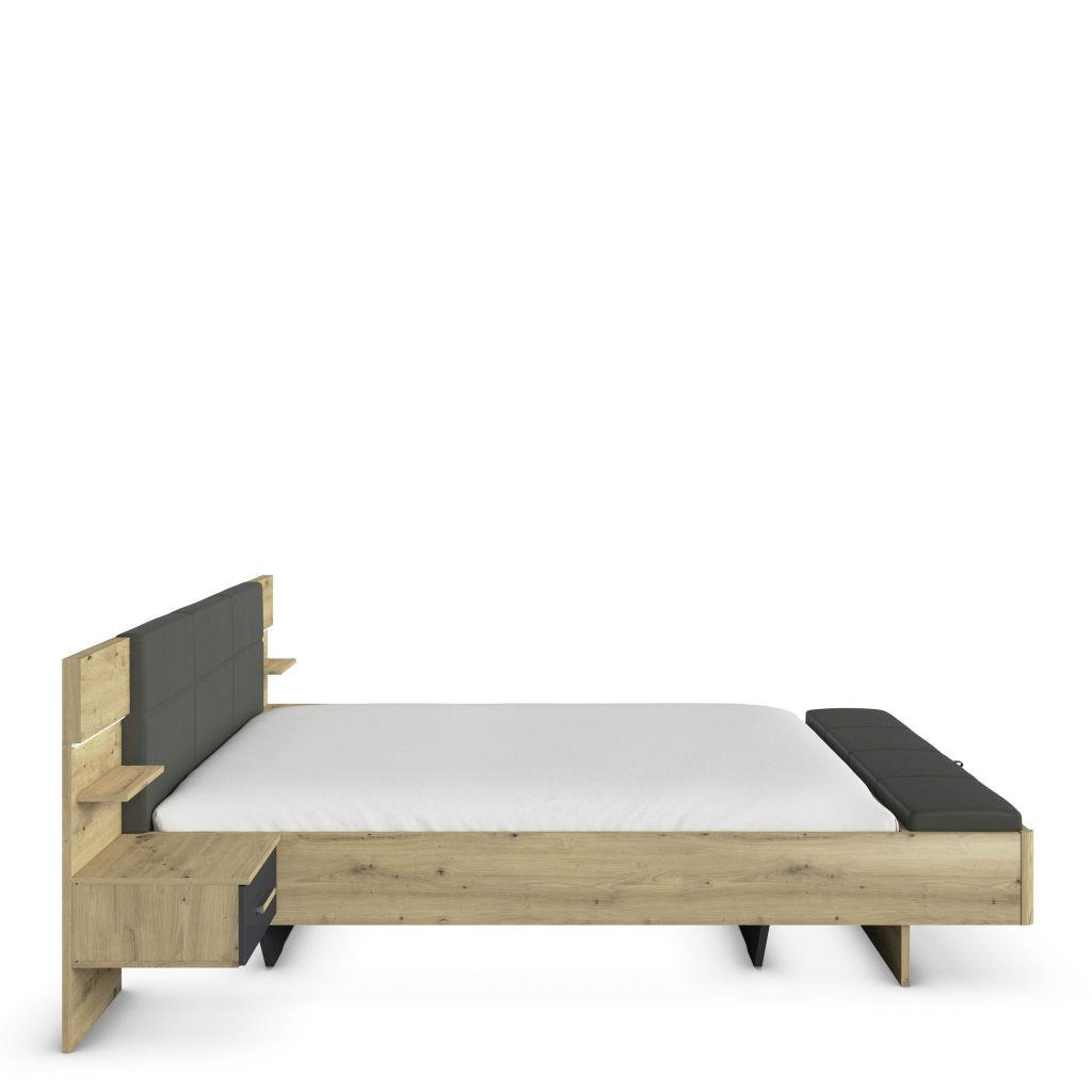 SET KREVETA I NOĆNIH ORMARIĆA   180/200 cm   antracit, boje hrasta  - boje hrasta/antracit, Design, drvni materijal (180/200cm) - Carryhome