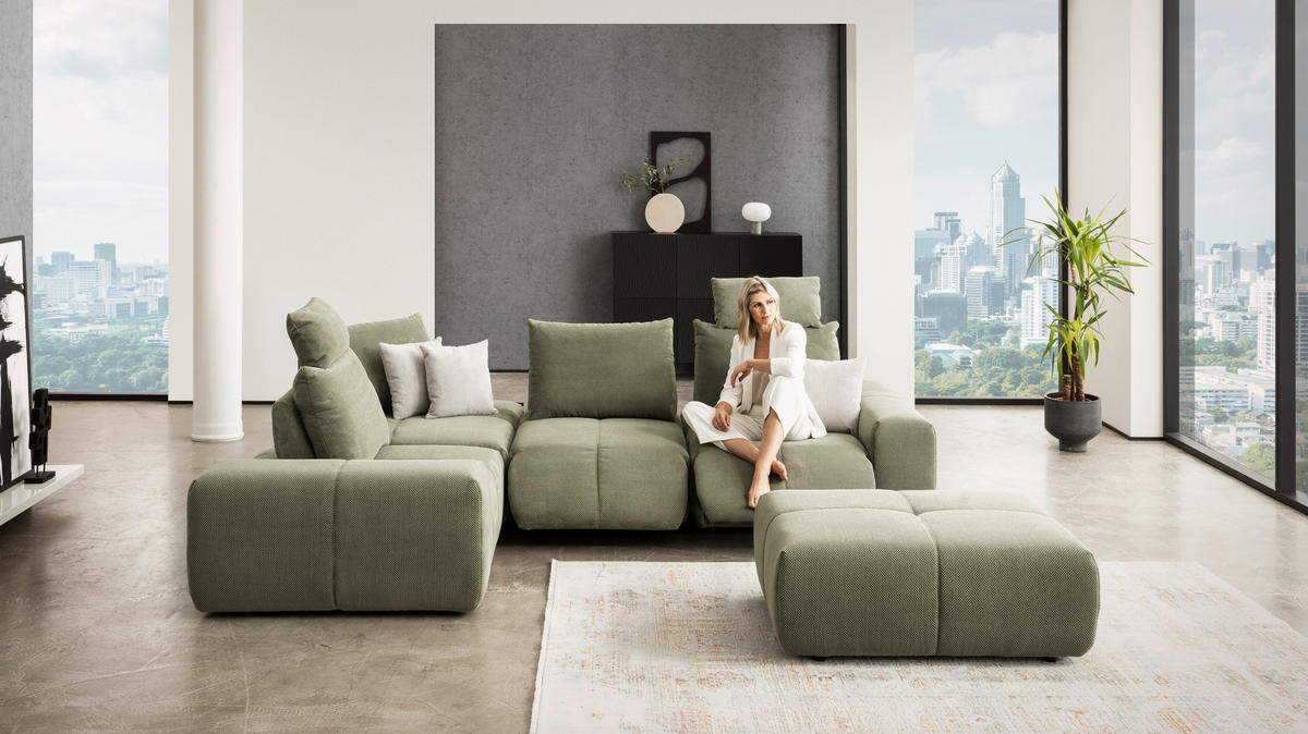 ECKSOFA in Velours Olivgrün  - Schwarz/Olivgrün, Design, Kunststoff/Textil (236/326cm) - Xora