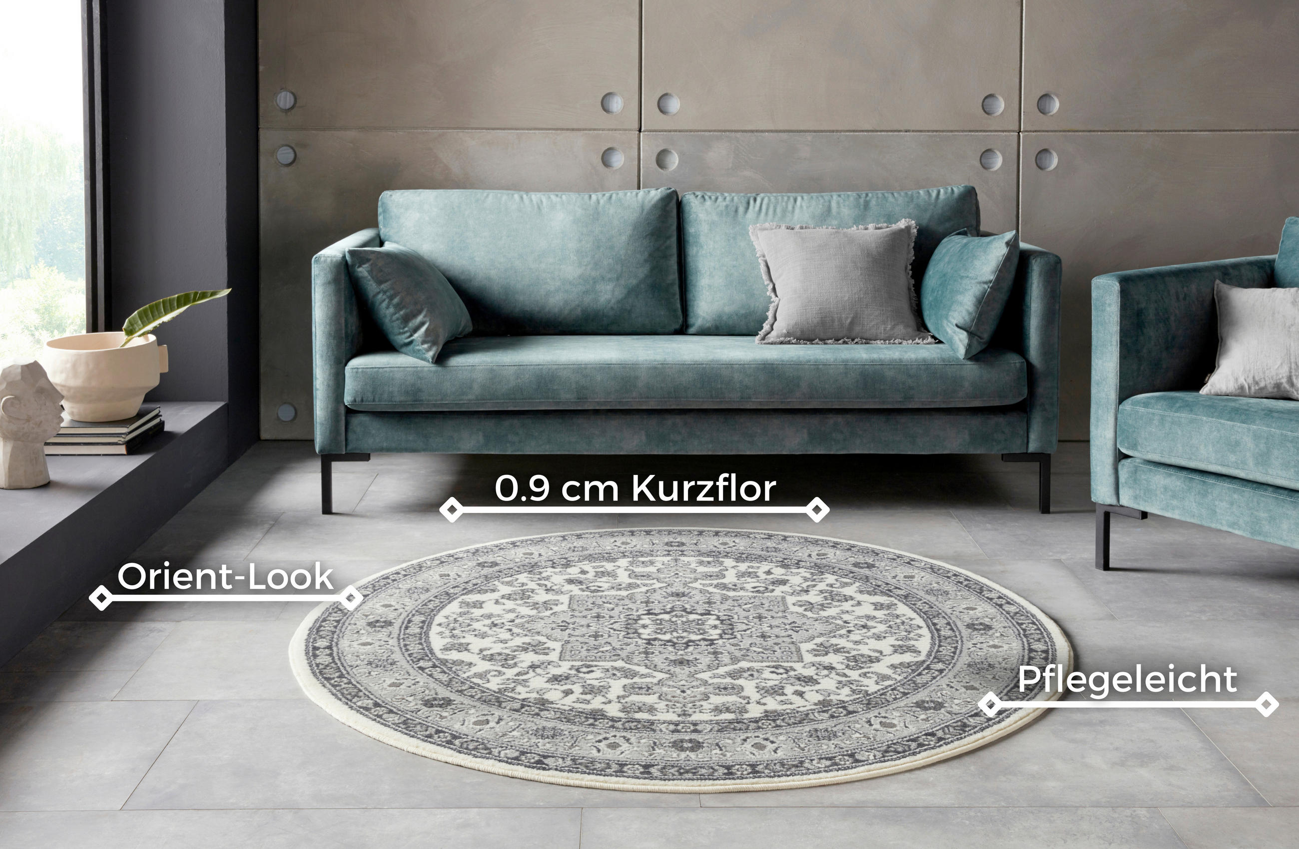 VINTAGE-TEPPICH 160 cm Mirkan Creme, Grau  - Creme/Grau, Basics, Kunststoff/Textil (160cm)
