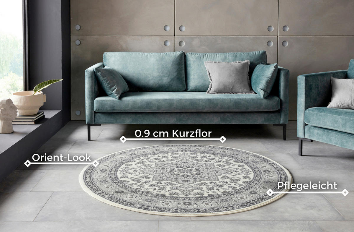 VINTAGE-TEPPICH 160 cm Mirkan Creme, Grau  - Creme/Grau, Basics, Kunststoff/Textil (160cm)