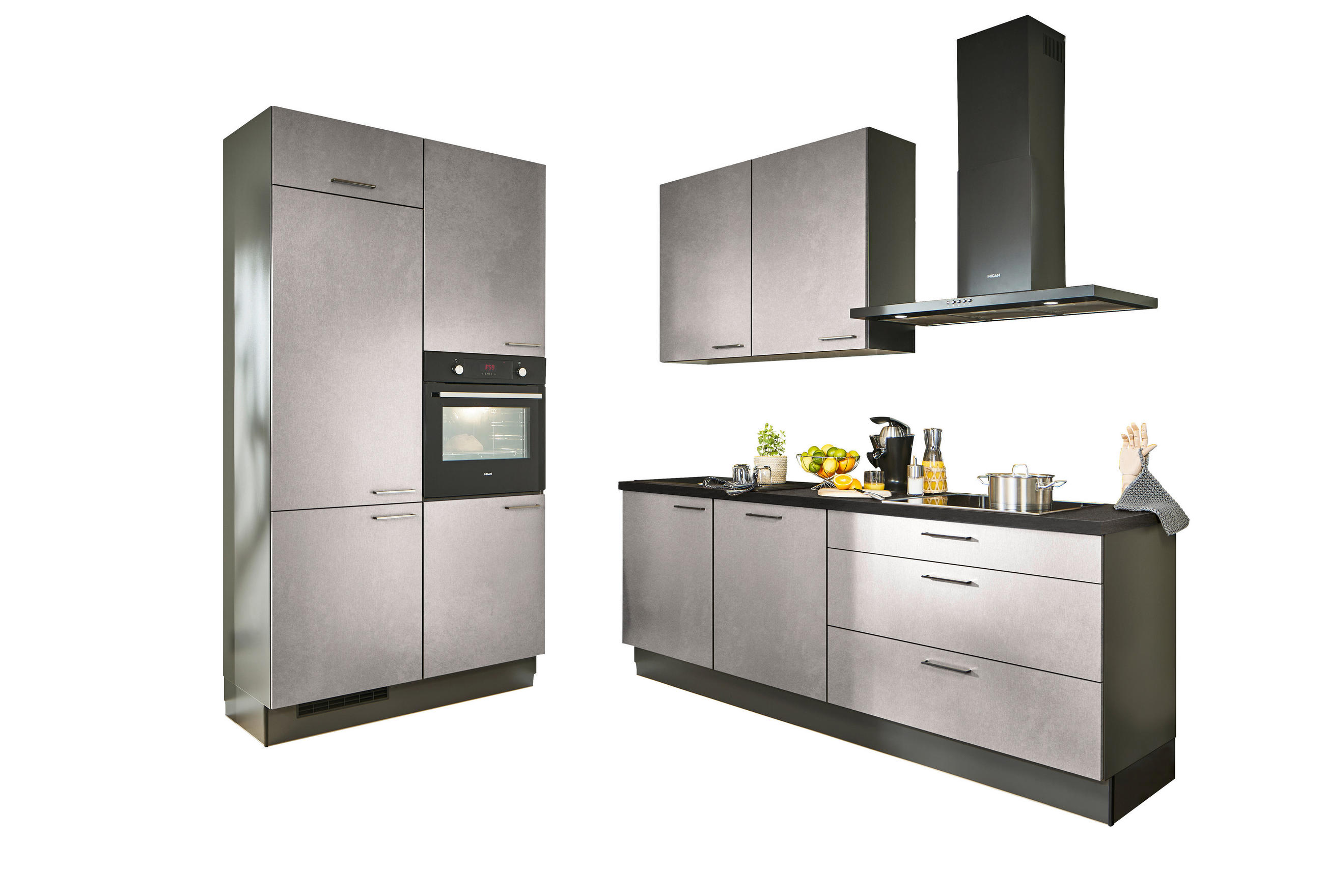 ECKKÜCHE XO 10 120/220 cm  in Graphitfarben, Schwarz, Hellgrau  - Chromfarben/Hellgrau, Design, Holzwerkstoff/Metall (120/220cm) - Xora
