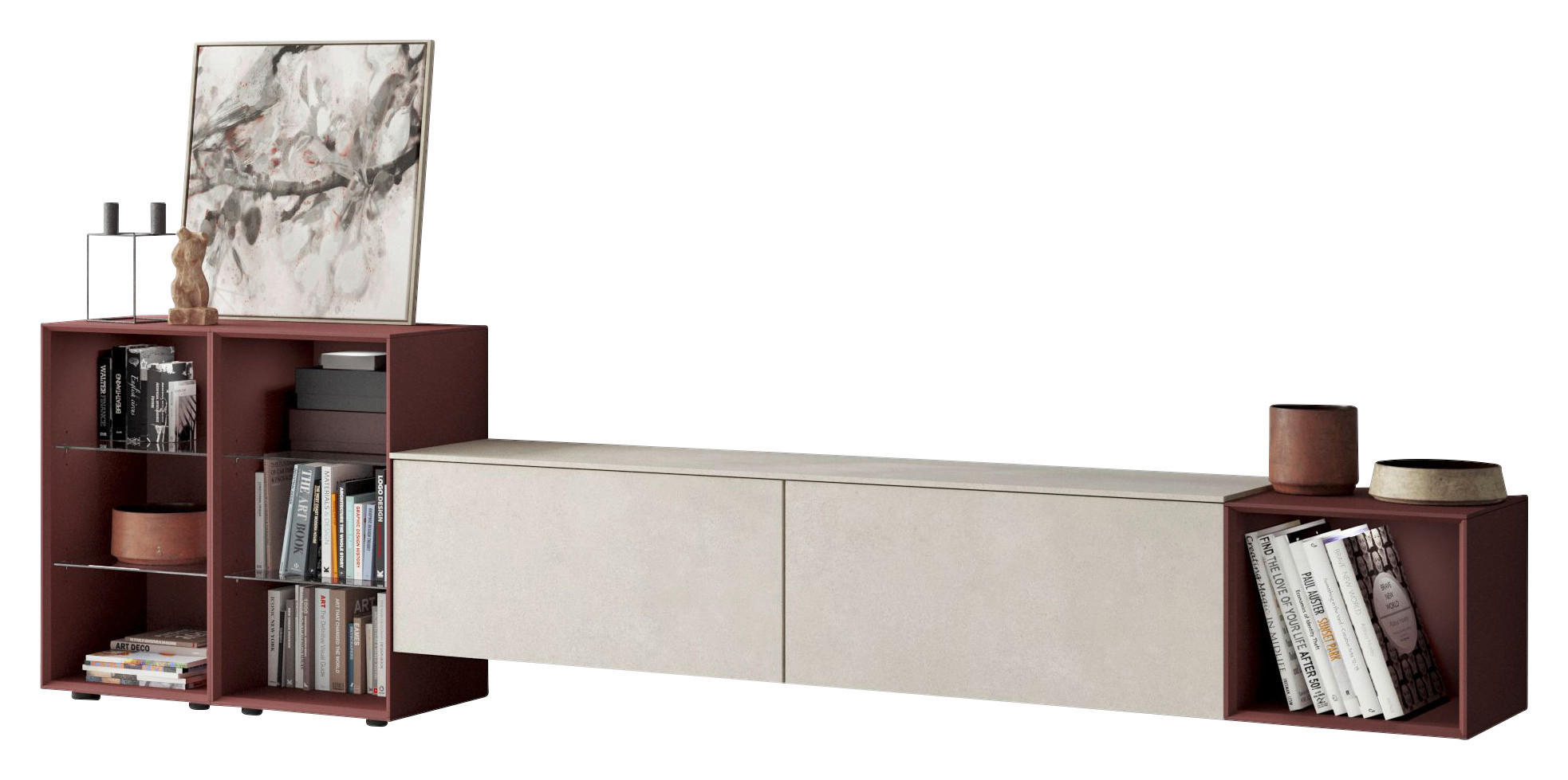 WOHNWAND  in Sandfarben, Rostfarben  280/72/37,1 cm  - Sandfarben/Rostfarben, Design, Glas/Holzwerkstoff (280/72/37,1cm) - Celina Home