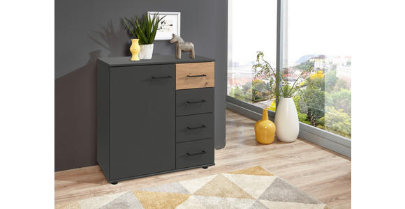 KOMMODE , 81/83/41 cm, 4 Schublade(n)  - Schwarz/Graphitfarben, KONVENTIONELL, Holzwerkstoff/Kunststoff (81/83/41cm) - Carryhome