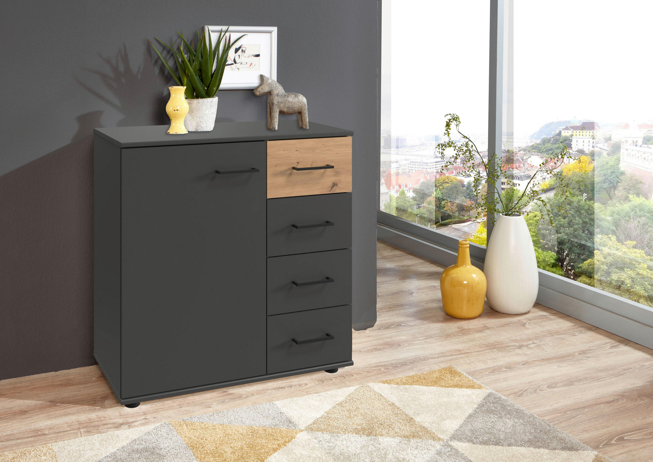 KOMMODE 81/83/41 cm  in Graphitfarben, Eiche Artisan  - Schwarz/Graphitfarben, Konventionell, Holzwerkstoff/Kunststoff (81/83/41cm) - Carryhome
