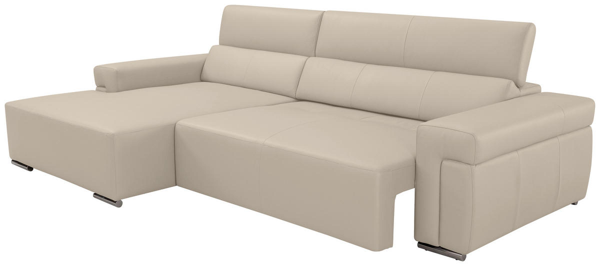 Ecksofa inkl. Funktion DUA Beigebraun Echtleder  - Chromfarben/Beigebraun, Design, Leder/Metall (170/293cm) - Novel