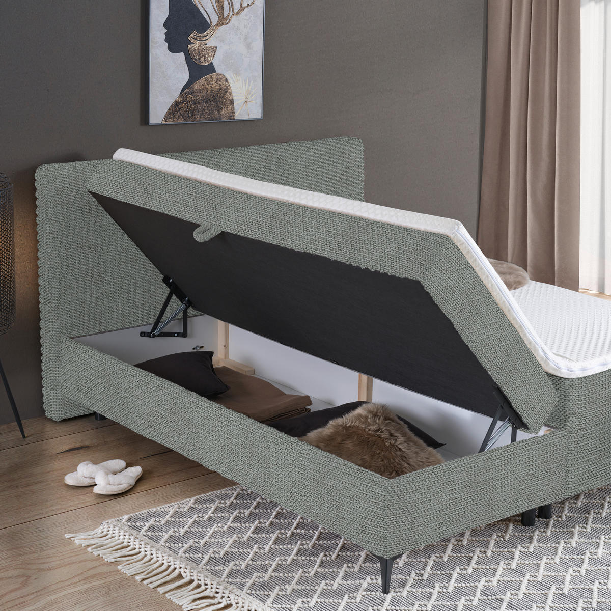 BOXBETT 160/200 cm  in Grau  - Schwarz/Grau, Design, Holz/Holzwerkstoff (160/200cm) - Xora