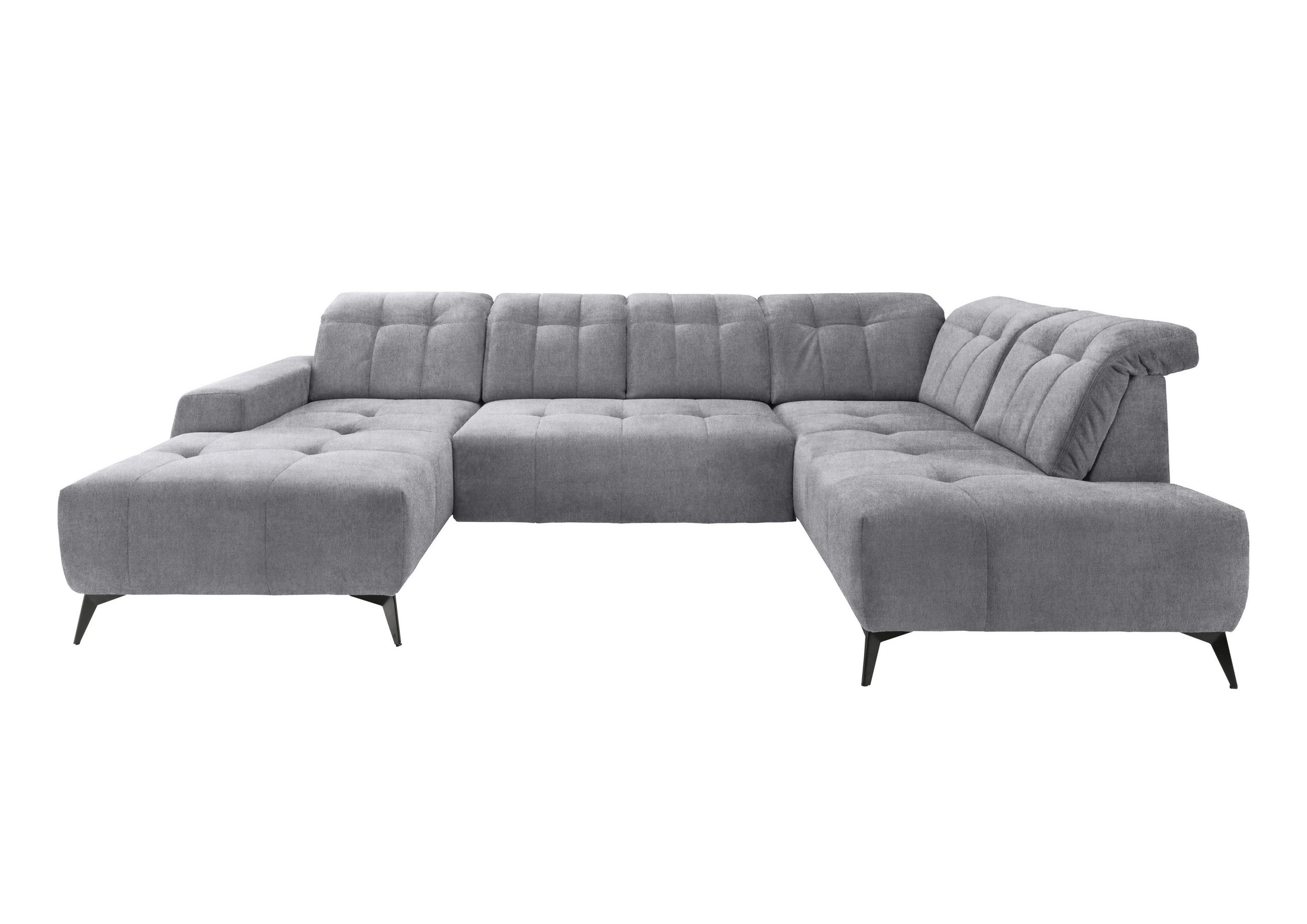 WOHNLANDSCHAFT in Mikrofaser Hellgrau - Hellgrau/Schwarz, Modern, Textil/Metall (180/337/200cm) - Livetastic