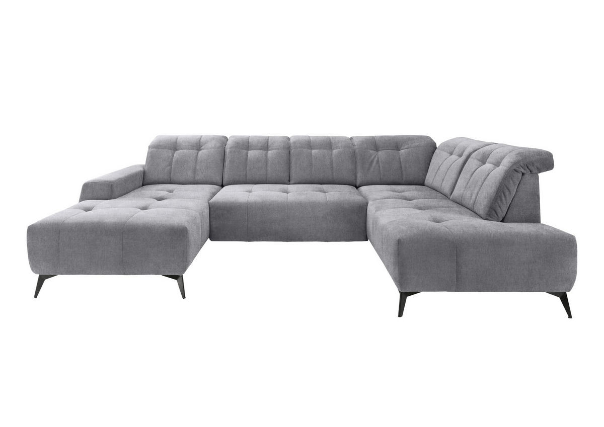 WOHNLANDSCHAFT Hellgrau Mikrofaser  - Hellgrau/Schwarz, MODERN, Textil/Metall (180/337/200cm) - Livetastic