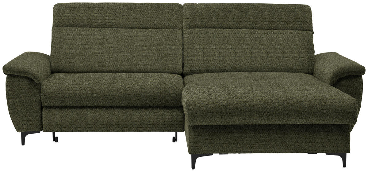 ECKSOFA in Chenille Dunkelgrün  - Dunkelgrün/Schwarz, Design, Textil/Metall (185/256cm) - Stylife