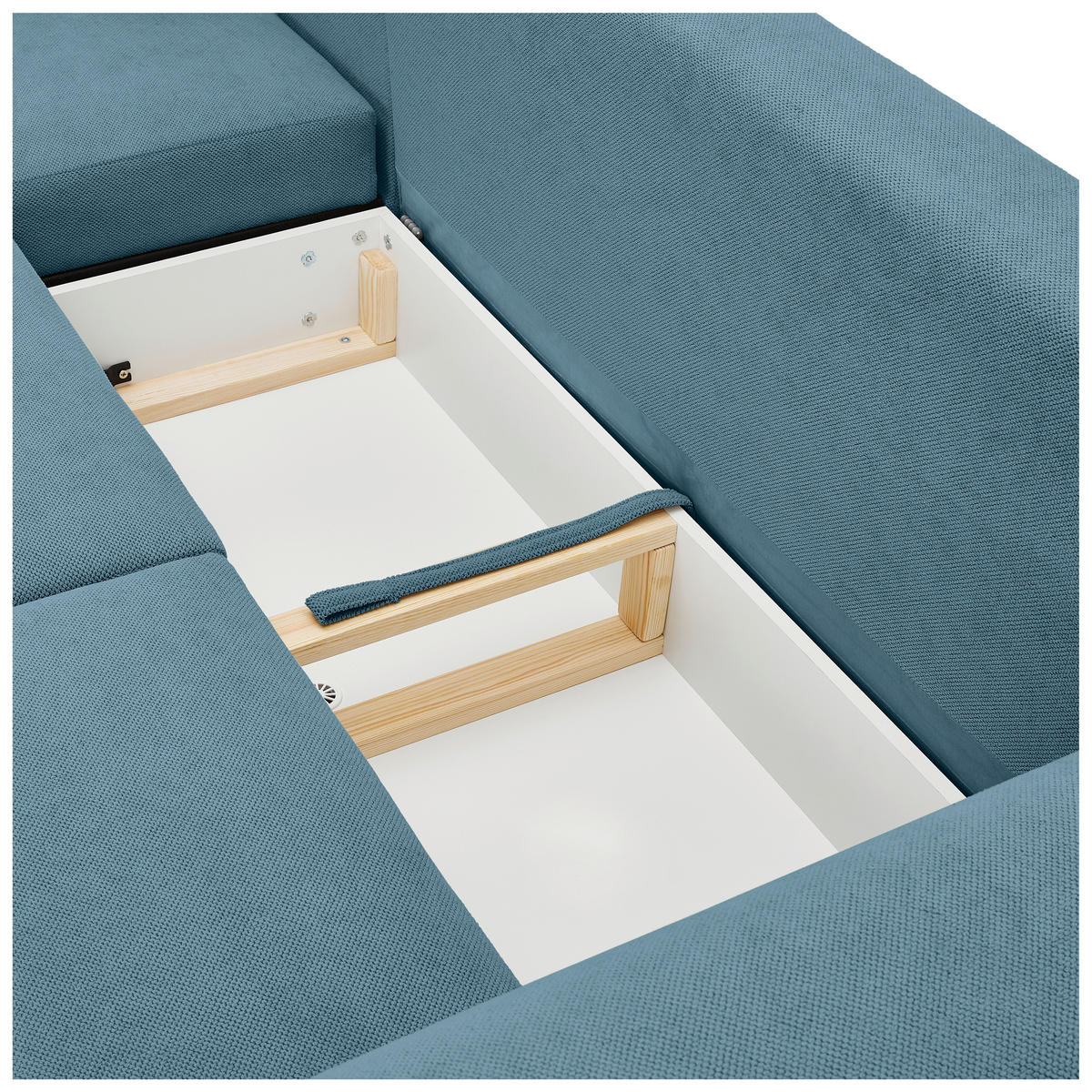ECKSOFA in Webstoff Blau  - Blau/Naturfarben, Konventionell, Holz/Textil (145/250cm) - MID.YOU