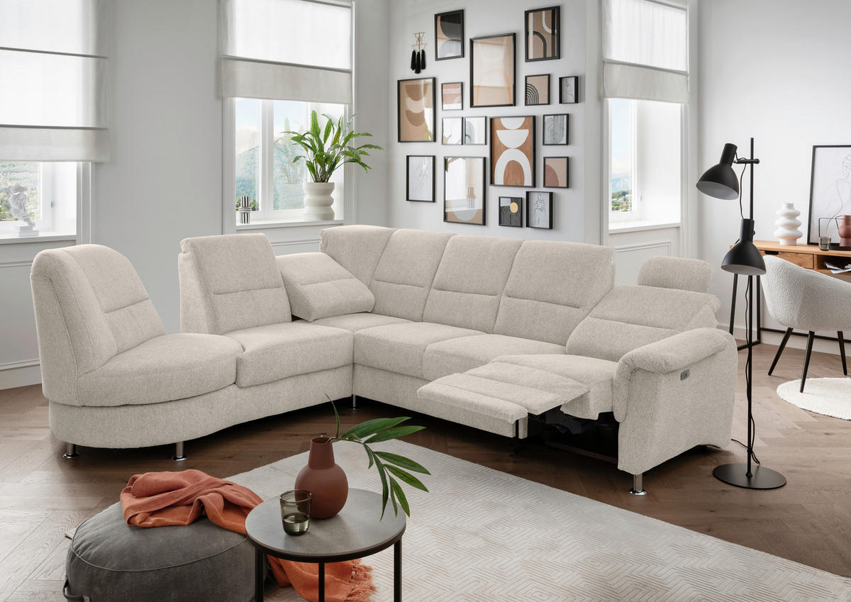 ECKSOFA Beige Chenille  - Chromfarben/Beige, MODERN, Textil/Metall (236/275cm) - Livetastic
