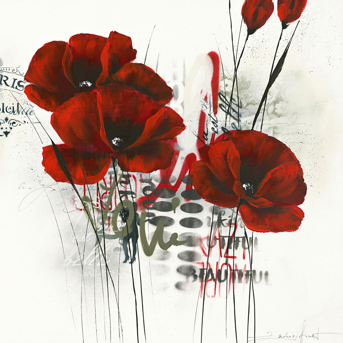 KUNSTDRUCK Blumen 30/30 cm  - Rot/Schwarz, Basics, Papier (30/30cm) - Monee