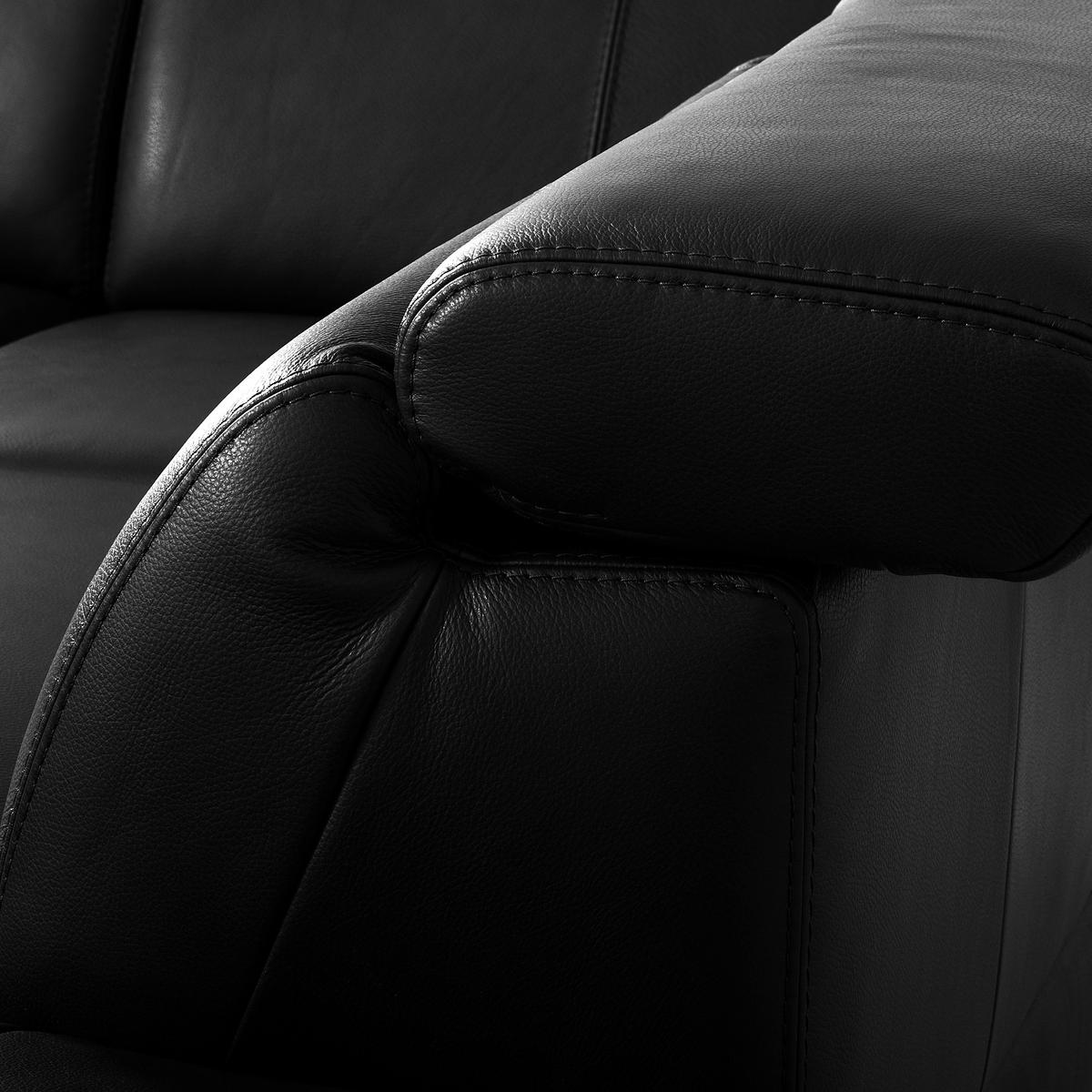 ECKSOFA Schwarz Echtleder Lederlook Bettkasten, Schlaffunktion, Rücken echt, Armteilverstellung, Kopfteilverstellung  - Schwarz, Design, Leder/Textil (264/211cm) - Livetastic