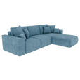 ECKSOFA  in Samt Blau  293/195 cm  - Chromfarben/Blau, KONVENTIONELL, Kunststoff/Textil (293/195cm) - Carryhome