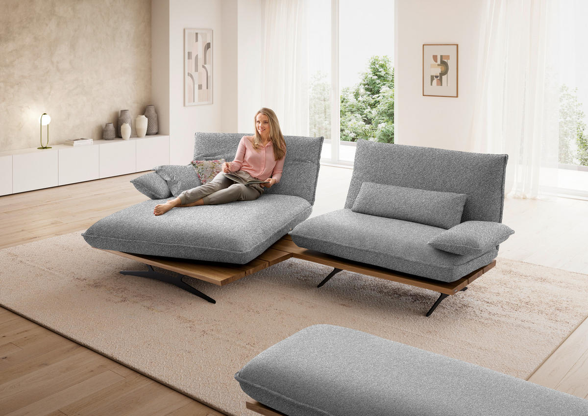 ECKSOFA  in Chenille, Flachgewebe Grau, Wildeiche  161/284 cm  - Wildeiche/Schwarz, Design, Holz/Textil (161/284cm) - Koinor