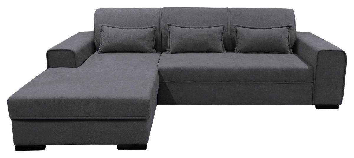 ECKSOFA in Struktur, Bouclé Dunkelgrau  - Dunkelgrau/Schwarz, Design, Kunststoff/Textil (175/270cm) - MID.YOU