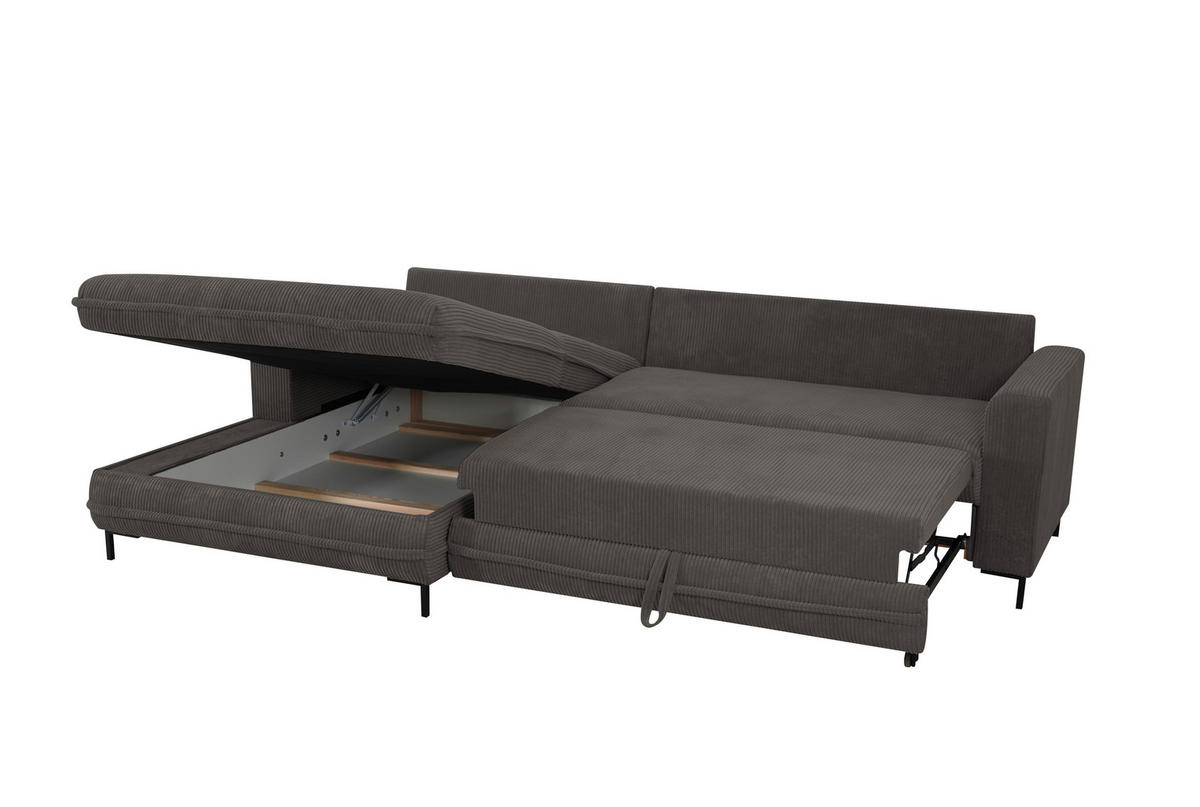 ECKSOFA Taupe Cord  - Taupe/Schwarz, Design, Textil/Metall (174/272cm) - MID.YOU