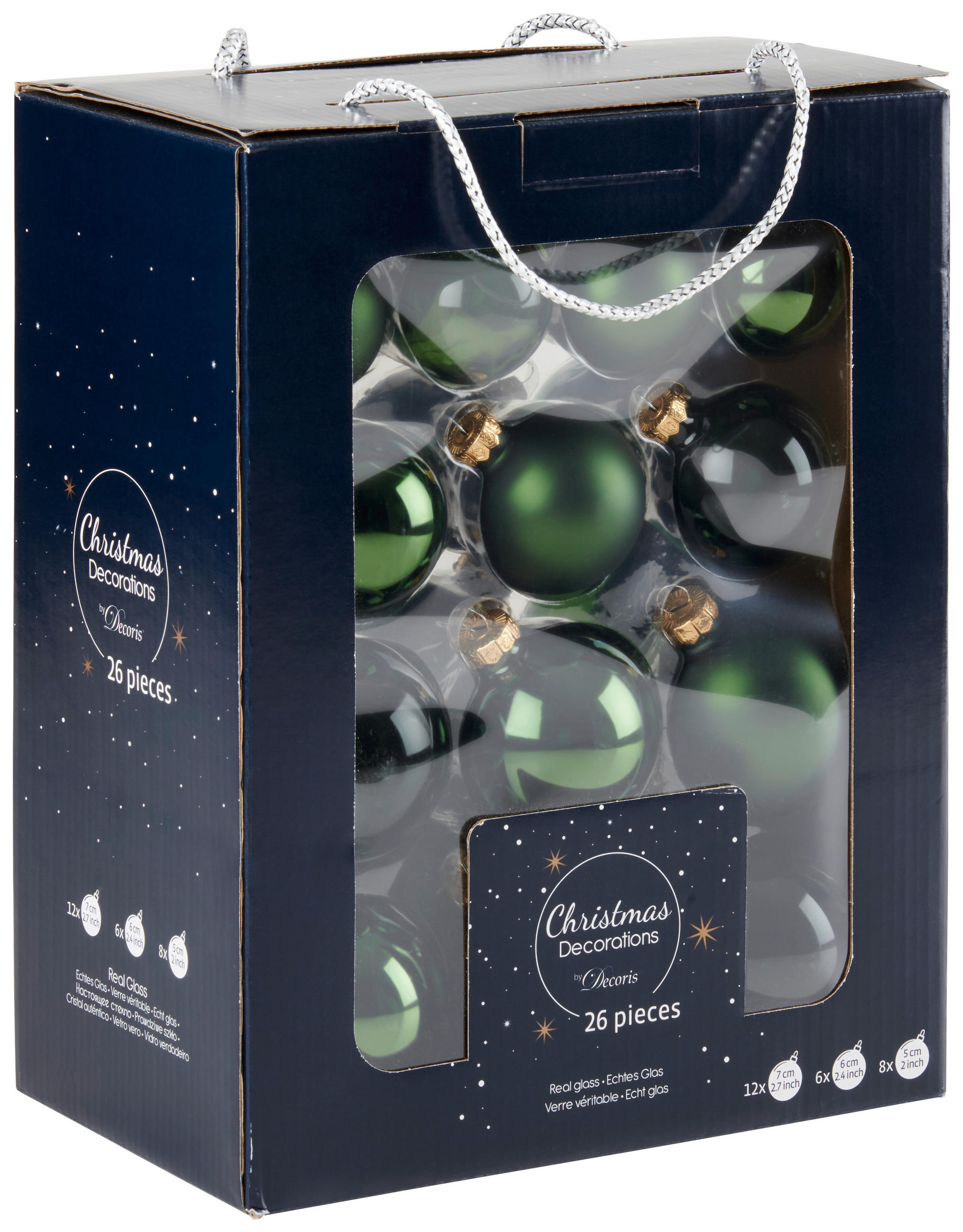 JULGRANSKULOR SET 7 cm - grön, Klassisk, glas (7cm)