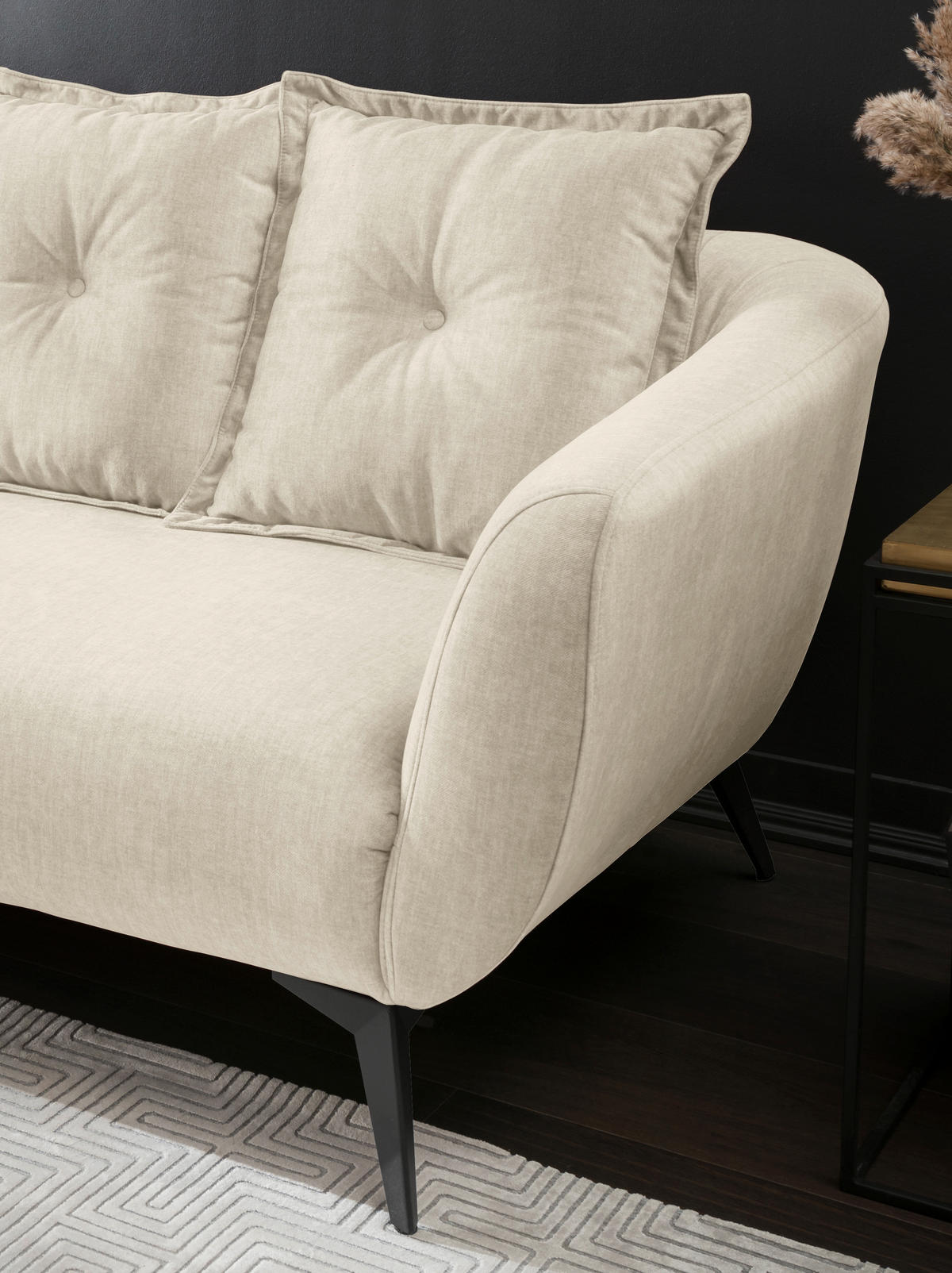 3-SITZER-SOFA in Velours Beige, Schwarz  - Beige/Schwarz, Modern, Textil/Metall (236/94/103cm) - Livetastic