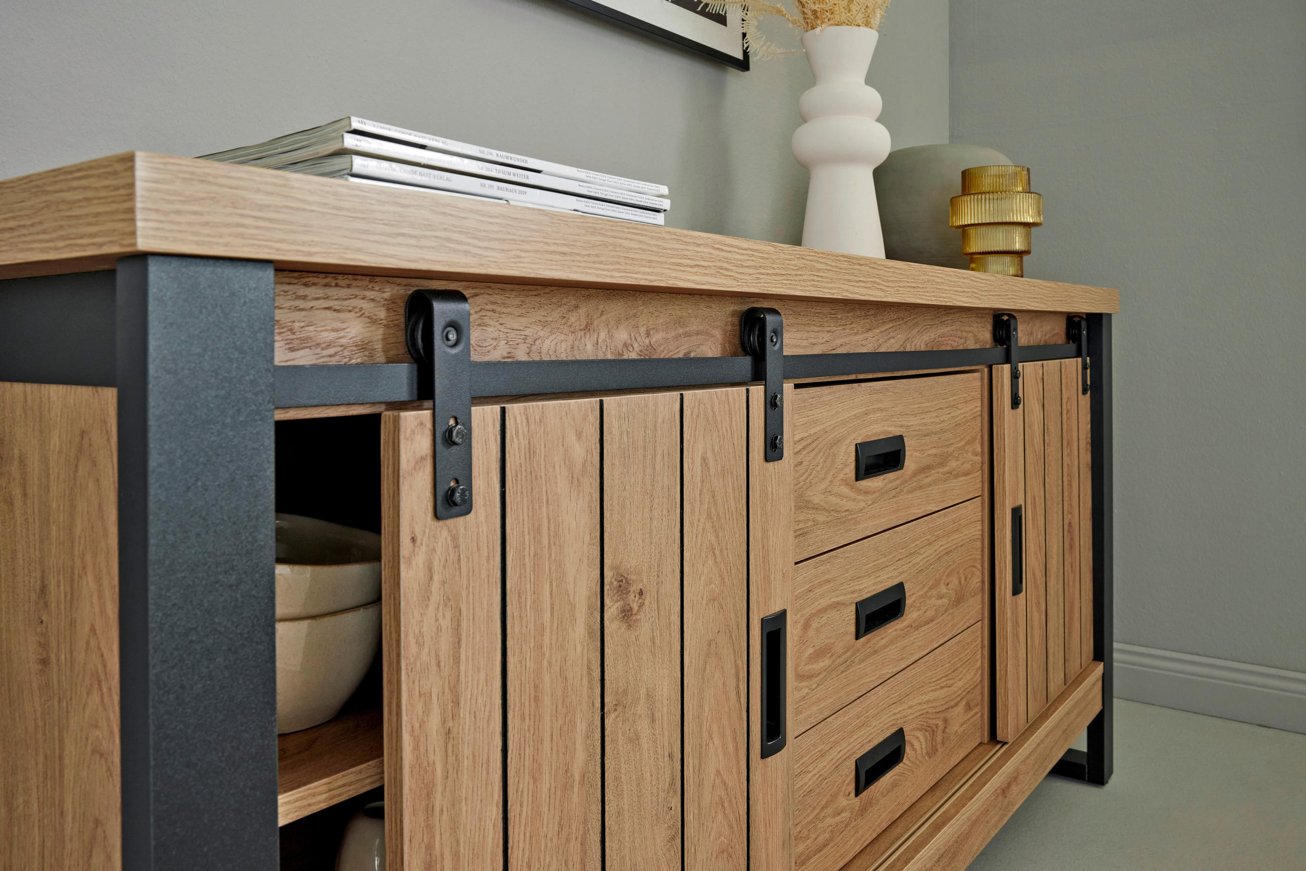 Thumbnail - Mid.you Sideboard, Eiche, Metall, 2 Fächer, 153x75x39 cm, Beimöbel erhältlich, stehend, Wohnzimmer, Kommoden & Sideboard...