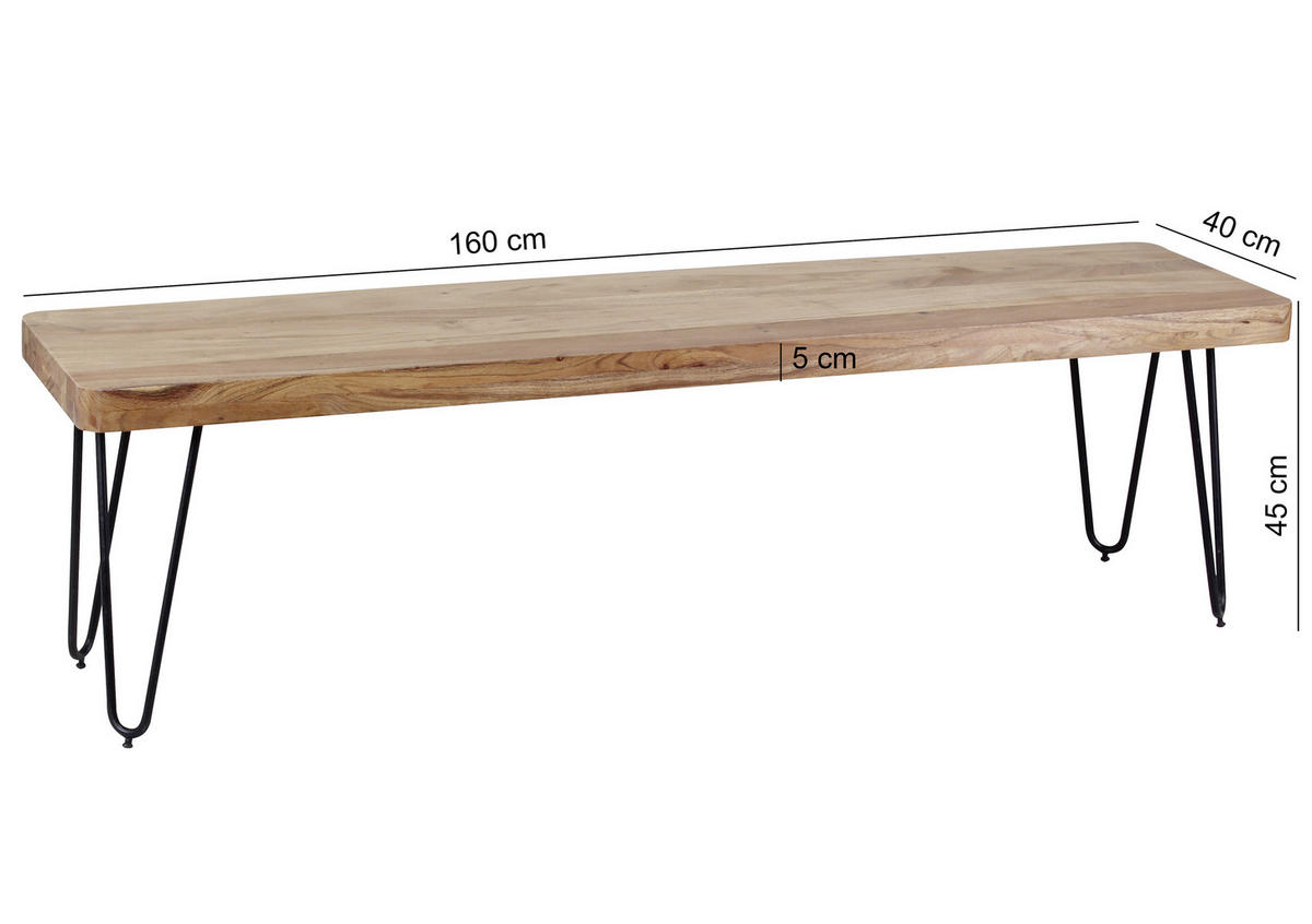 SITZBANK in Holz Akaziefarben  - Schwarz/Akaziefarben, Modern, Holz/Metall (160/45/40cm) - MID.YOU