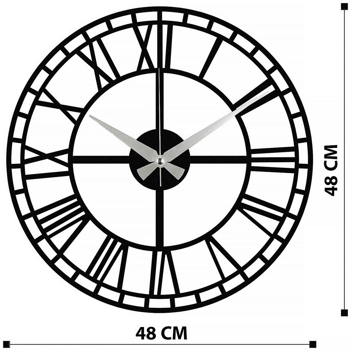 WANDUHR Schwarz 48/48/0,12 cm  - Schwarz, LIFESTYLE, Metall (48/48/0,12cm)