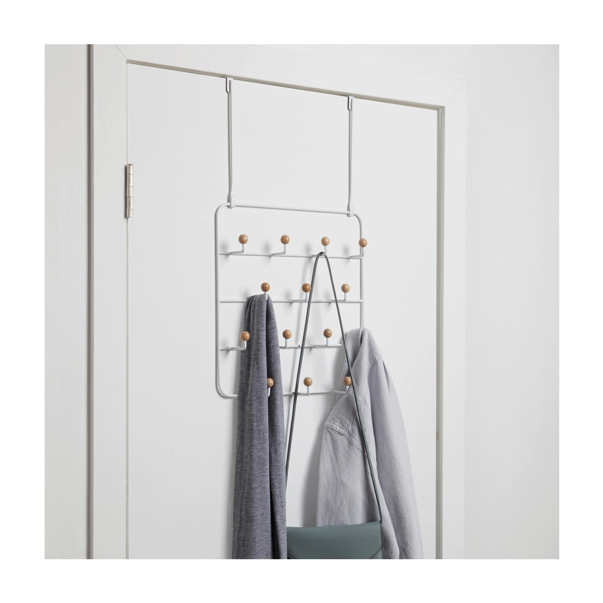 OBEŠALNIK ZA VRATA - bela/naravne barve, Basics, kovina/les (9/60/36cm) - Umbra