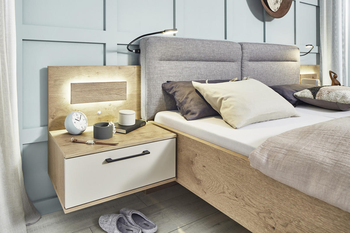 BETTANLAGE 180/200 cm  in Anthrazit, Grau, Taupe, Eichefarben   - Taupe/Eichefarben, Konventionell, Holzwerkstoff/Textil (180/200cm) - Dieter Knoll