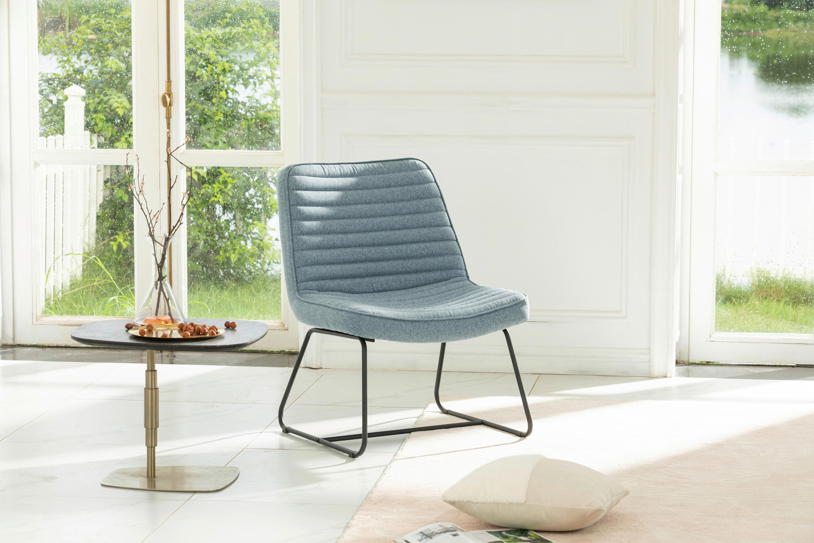 SESSEL in Webstoff Blau  - Blau/Schwarz, MODERN, Textil/Metall (66/85/69cm) - P & B