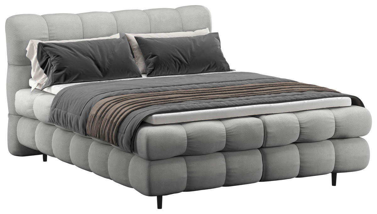 BOXBETT 200/200 cm,  in Silberfarben, gepolstertes Kopfteil, Bettkasten, Topper, H3 + H3 = fest  - Silberfarben/Schwarz, Design, Textil/Metall (200/200cm) - Ti'me